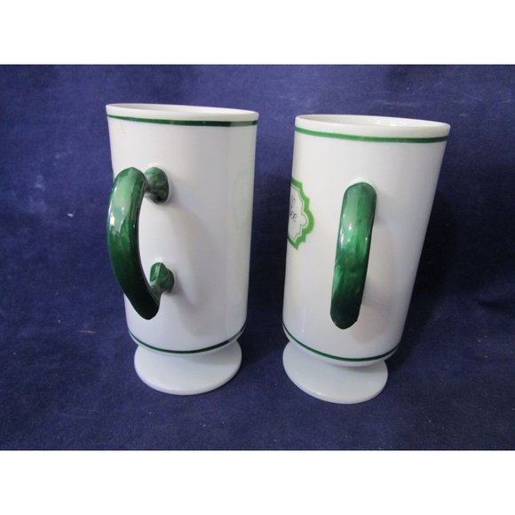 Irish Coffee Pedestal Mugs Green White Unmarked Vintage GUC Minor Defects - Picture 8 of 13
